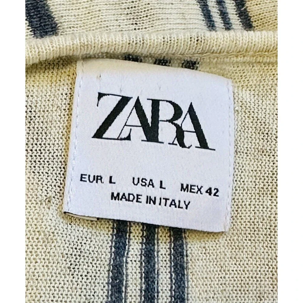ZARA Women Size L  Stripe Short Sleeve Linen Blend Top Lagenlook Italian Fabric